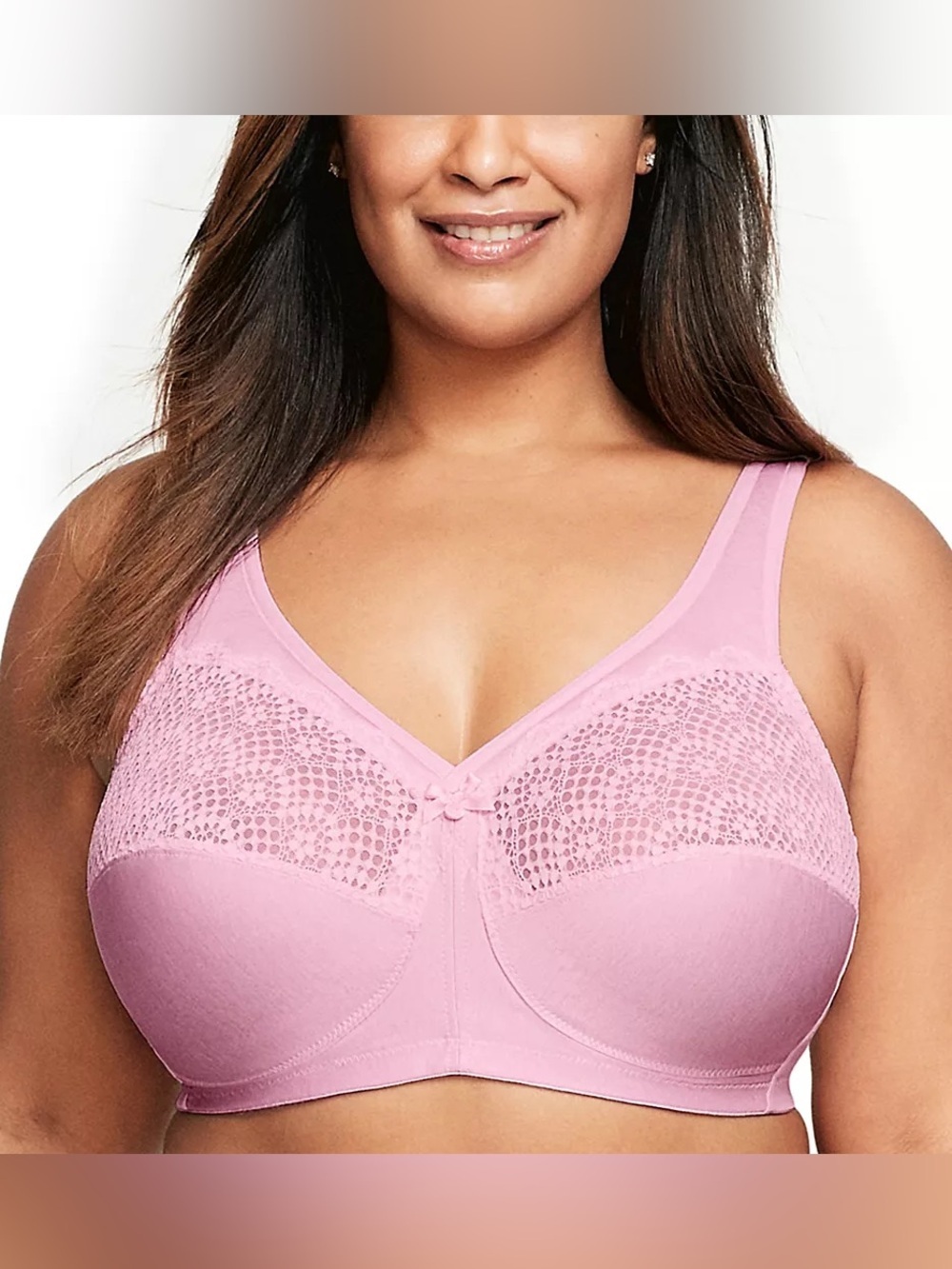 Glamorise Lace Support Bra 42C — Soft Pink Aesthetic